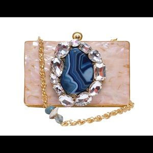 Mother of pearl evening clutch bag with agate